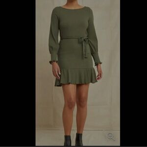 Amour Vert Sage Ribbed Mini Dress